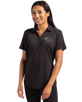 Denver Broncos Mono Cutter & Buck Forge Eco Stretch Recycled Womens Short Sleeve Polo Black Front