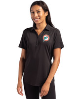 Miami Dolphins Historic Cutter & Buck Forge Eco Stretch Recycled Womens Short Sleeve Polo Black Front