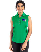 Seattle Seahawks Historic Cutter & Buck Forge Eco Stretch Recycled Womens Sleeveless Polo Kelly Green Front