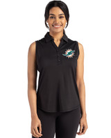 Miami Dolphins Cutter & Buck Forge Eco Stretch Recycled Womens Sleeveless Polo Black Front
