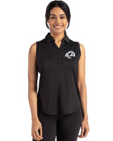 Los Angeles Rams Mono Cutter & Buck Forge Eco Stretch Recycled Womens Sleeveless Polo Black Front