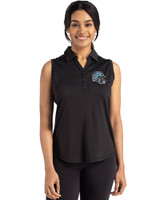 Detroit Lions NFL Helmet Cutter & Buck Forge Eco Stretch Recycled Womens Sleeveless Polo Black Front