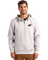 Akron RubberDucks Cutter & Buck Roam Epic Versatility Half Zip Recycled Mens Hooded Pullover Solitare Front