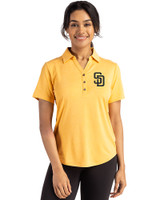 San Diego Padres Cutter & Buck Forge Eco Stretch Recycled Womens Short Sleeve Polo College Gold Heather Front