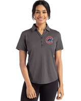 Chicago Cubs Cutter & Buck Forge Eco Stretch Recycled Womens Short Sleeve Polo Dark Black Heather Front
