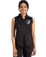 Baltimore Orioles Mono Cutter & Buck Forge Eco Stretch Recycled Womens Sleeveless Polo Black Front