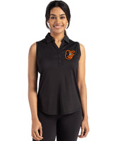 Baltimore Orioles Cutter & Buck Forge Eco Stretch Recycled Womens Sleeveless Polo Black Front