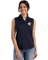 Houston Astros Cutter & Buck Forge Eco Stretch Recycled Womens Sleeveless Polo Navy Blue Front