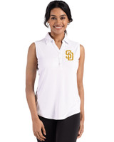 San Diego Padres Cutter & Buck Forge Recycled Four-Way Stretch Womens Sleeveless Polo White Front