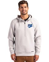 Pitt Panthers College Vault Cutter & Buck Roam Recycled Buttery-Soft Knit Mens Half Zip Hooded Pullover Solitaire Front