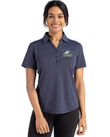 Georgia Southern Eagles Cutter & Buck Forge Eco Stretch Recycled Womens Short Sleeve Polo Dark Navy Blue Heather Front