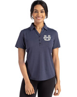 Utah State Aggies Cutter & Buck Forge Eco Stretch Recycled Womens Short Sleeve Polo Dark Navy Blue Heather Front