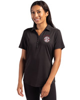 Oklahoma Sooners SEC Cutter & Buck Forge Eco Stretch Recycled Womens Short Sleeve Polo Black Front