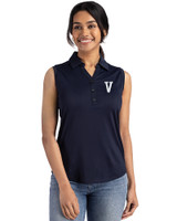 Villanova Wildcats College Vault Cutter & Buck Forge Eco Stretch Recycled Womens Sleeveless Polo Navy Blue Front