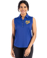 Pitt Panthers College Vault Cutter & Buck Forge Eco Stretch Recycled Womens Sleeveless Polo Tour Blue Front