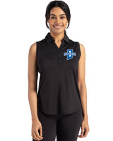 Indiana State Sycamores Cutter & Buck Forge Eco Stretch Recycled Womens Sleeveless Polo Black Front