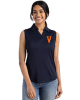 Virginia Hoos College Vault Cutter & Buck Forge Eco Stretch Recycled Womens Sleeveless Polo Navy Blue Front