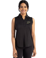Purdue Boilermakers Cutter & Buck Forge Eco Stretch Recycled Womens Sleeveless Polo Black Front