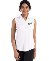 South Florida Bulls Cutter & Buck Forge Eco Stretch Recycled Womens Sleeveless Polo White Front