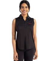 Arkansas Razorbacks Cutter & Buck Forge Eco Stretch Recycled Womens Sleeveless Polo Black Front