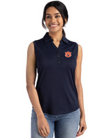 Auburn Tigers Cutter & Buck Forge Eco Stretch Recycled Womens Sleeveless Polo Navy Blue Front