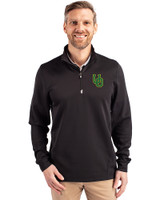 Oregon Ducks- Cutter & Buck Traverse Stretch Eco Quarter Zip Mens Pullover Black Front