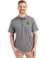 Oregon Ducks- Cutter & Buck Forge Eco Heather Stripe Stretch Recycled Mens Polo Black Heather Front