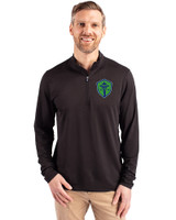 Seattle Sounders FC Cutter & Buck Virtue Recycled Featherlight Pique Mens Quarter Zip Pullover Black Front