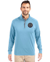 Philadelphia Union Cutter & Buck Adapt Eco Knit Stretch Recycled Mens Quarter Zip Pullover Atlas Light Blue Front