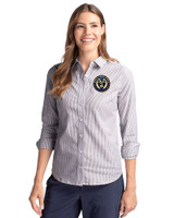 Philadelphia Union Cutter & Buck Stretch Oxford Stripe Womens Long Sleeve Dress Shirt Charcoal Front