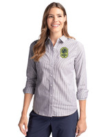 Nashville SC Cutter & Buck Stretch Oxford Stripe Womens Long Sleeve Dress Shirt Charcoal Front