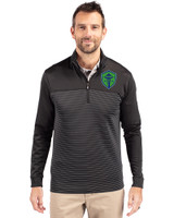 Seattle Sounders FC Cutter & Buck Traverse Stretch Eco Stripe Quarter Zip Mens Pullover Black Front