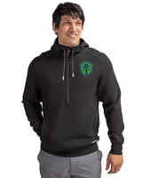 Seattle Sounders FC Cutter & Buck Roam Epic Versatility Half Zip Recycled Mens Hooded Pullover Black Front