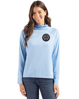 Philadelphia Union Cutter & Buck Coastline Recycled Double Peached Womens Funnel Neck Pullover Atlas Light Blue Front
