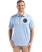 Philadelphia Union Cutter & Buck Forge Epic Confidence Fine Line Stripe Stretch Recycled Mens Polo Atlas/White Front