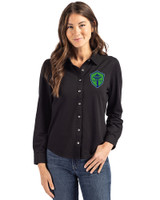 Seattle Sounders FC Cutter & Buck Advantage Tri-Blend Eco Soft Pique Long Sleeve Knitted Womens Button Up Black Front