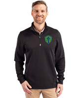 Seattle Sounders FC Cutter & Buck Traverse Stretch Eco Quarter Zip Mens Pullover Black Front