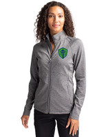 Seattle Sounders FC Cutter & Buck Adapt Eco Knit Heather Recycled Womens Full Zip Black Heather Front