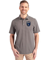 San Jose Earthquakes Cutter & Buck Virtue Eco Pique Stripe Recycled Mens Big and Tall Polo Black Front