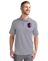 St. Louis City SC Cutter & Buck Virtue Eco Pique Stripe Recycled Mens Big and Tall Polo Navy Blue Front