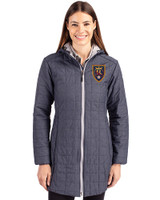 Real Salt Lake Cutter & Buck Rainier PrimaLoft®  Womens Eco Insulated Hooded Long Coat Anthracite Melange Front
