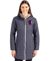 St. Louis City SC Cutter & Buck Rainier PrimaLoft®  Womens Eco Insulated Hooded Long Coat Anthracite Melange Front
