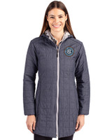 New York City FC Cutter & Buck Rainier PrimaLoft®  Womens Eco Insulated Hooded Long Coat Anthracite Melange Front
