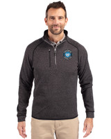 Charlotte FC Cutter & Buck Mainsail Sweater-Knit Mens Big and Tall Half Zip Pullover Jacket Charcoal Heather Front