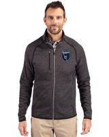 San Jose Earthquakes Cutter & Buck Mainsail Sweater-Knit Mens Big and Tall Full Zip Jacket Charcoal Heather Front