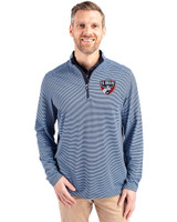 FC Dallas Cutter & Buck Virtue Eco Pique Micro Stripe Recycled Mens Quarter Zip Atlas/Navy Blue Front