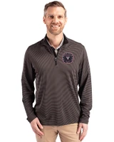 Inter Miami CF Cutter & Buck Virtue Eco Pique Micro Stripe Recycled Mens Quarter Zip Black/Elemental Grey Front