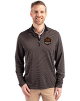 Houston Dynamo FC Cutter & Buck Virtue Recycled Micro Stripe Featherlight Pique Mens Quarter Zip Pullover Black/Elemental Grey Front