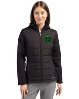 Austin FC - Cutter & Buck Evoke Hybrid Softshell Recycled Full Zip Womens Hooded Jacket Black Front