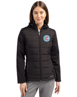 Chicago Fire FC Cutter & Buck Evoke Hybrid Softshell Recycled Full Zip Womens Hooded Jacket Black Front
